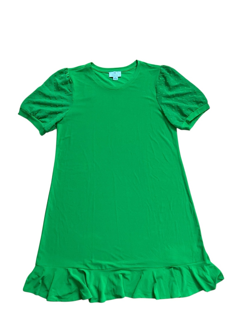 Cece Dress with Dot Puff Sleeves and Ruffle Hem Women’s M Green